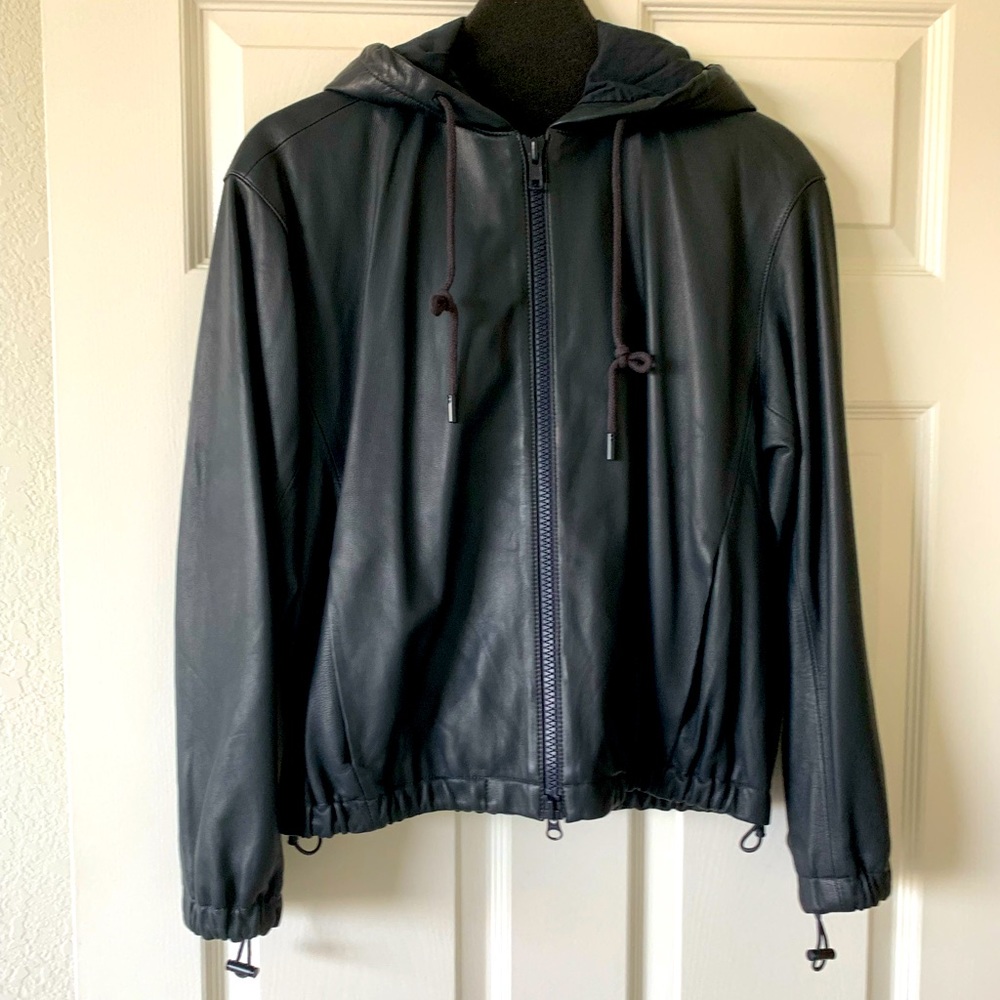 Vince Leather Zip Hooded Jacket Small NWT